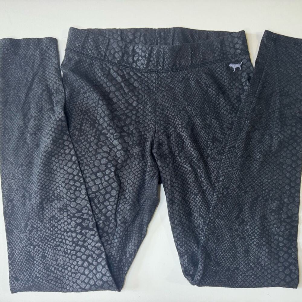 PINK Victoria's Secret 2012 Black Reptile/Glitter Textured Leggings | Size S